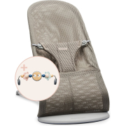 BABYBJORN - leżaczek BLISS MESH - Szarobeżowy +  Zabawka Googly Eyes Pastels