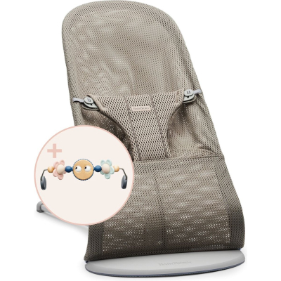 BABYBJORN - leżaczek BLISS MESH - Szarobeżowy +  Zabawka Googly Eyes Pastels